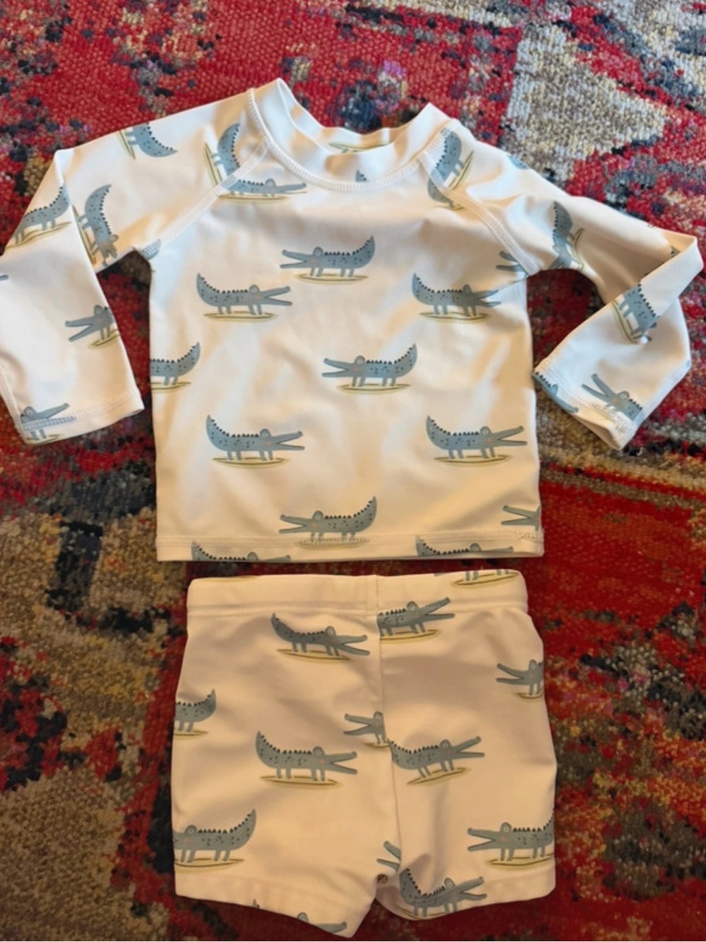 Rylee + Cru White Rashguard Set with Blue Alligator Print